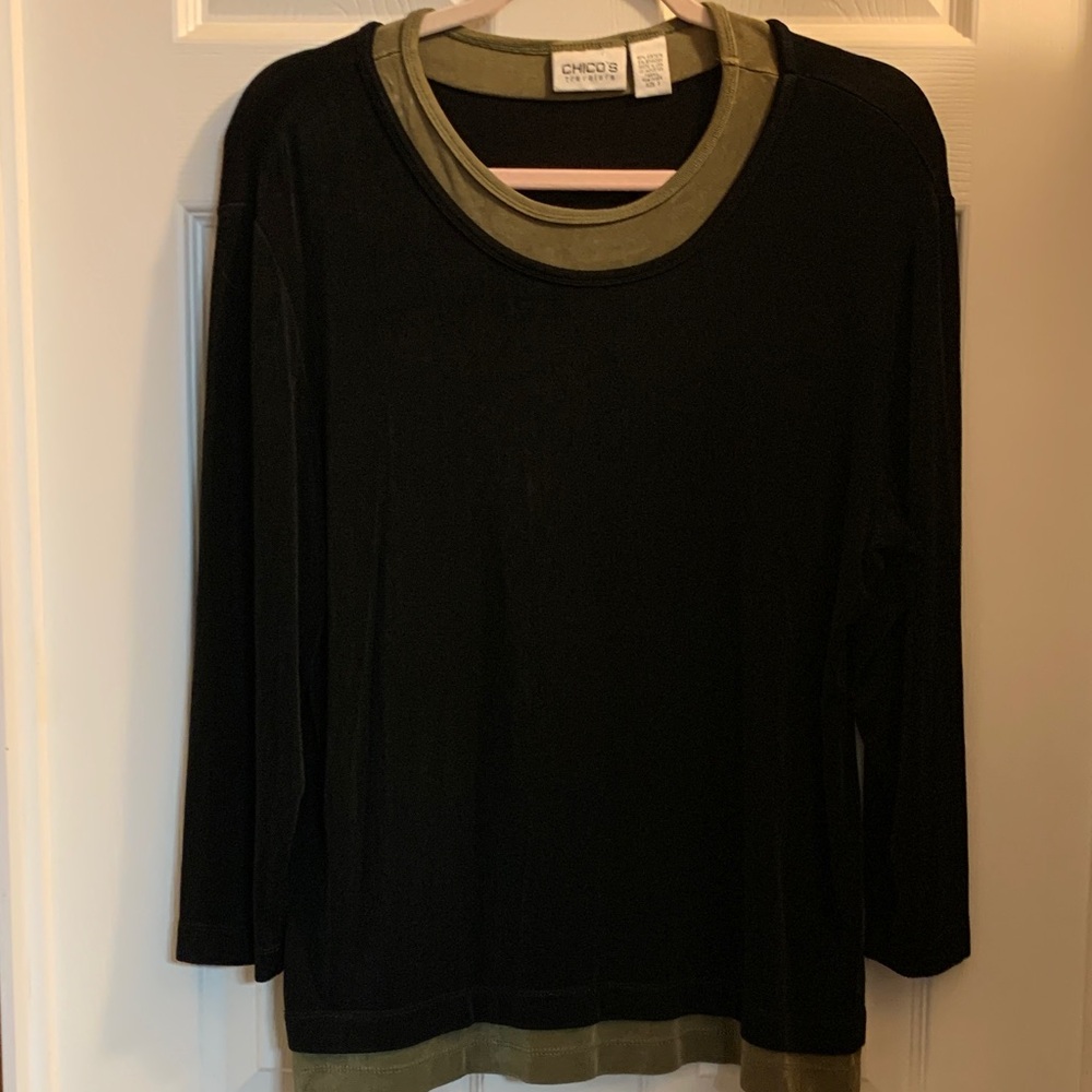 Chico's Black and Green Long Sleeve Top